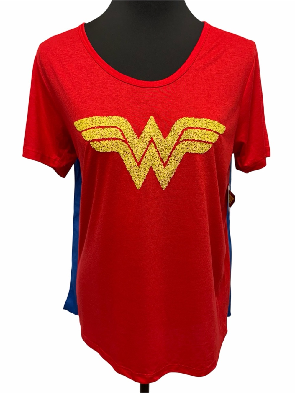 Wonder Woman Juniors L Red Graphic Cape Back Tee DC Comics Superhero
